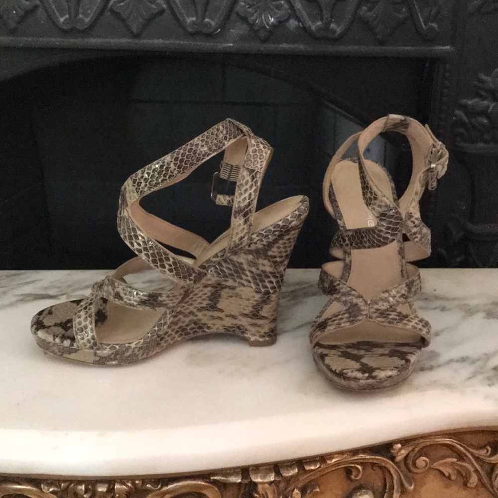 Via Spiga wedge high snakeskin sandals, 5.5. $45